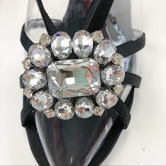 𝅺NINA black satin strappy crystal sandals Size 10 - Picture 2 of 6